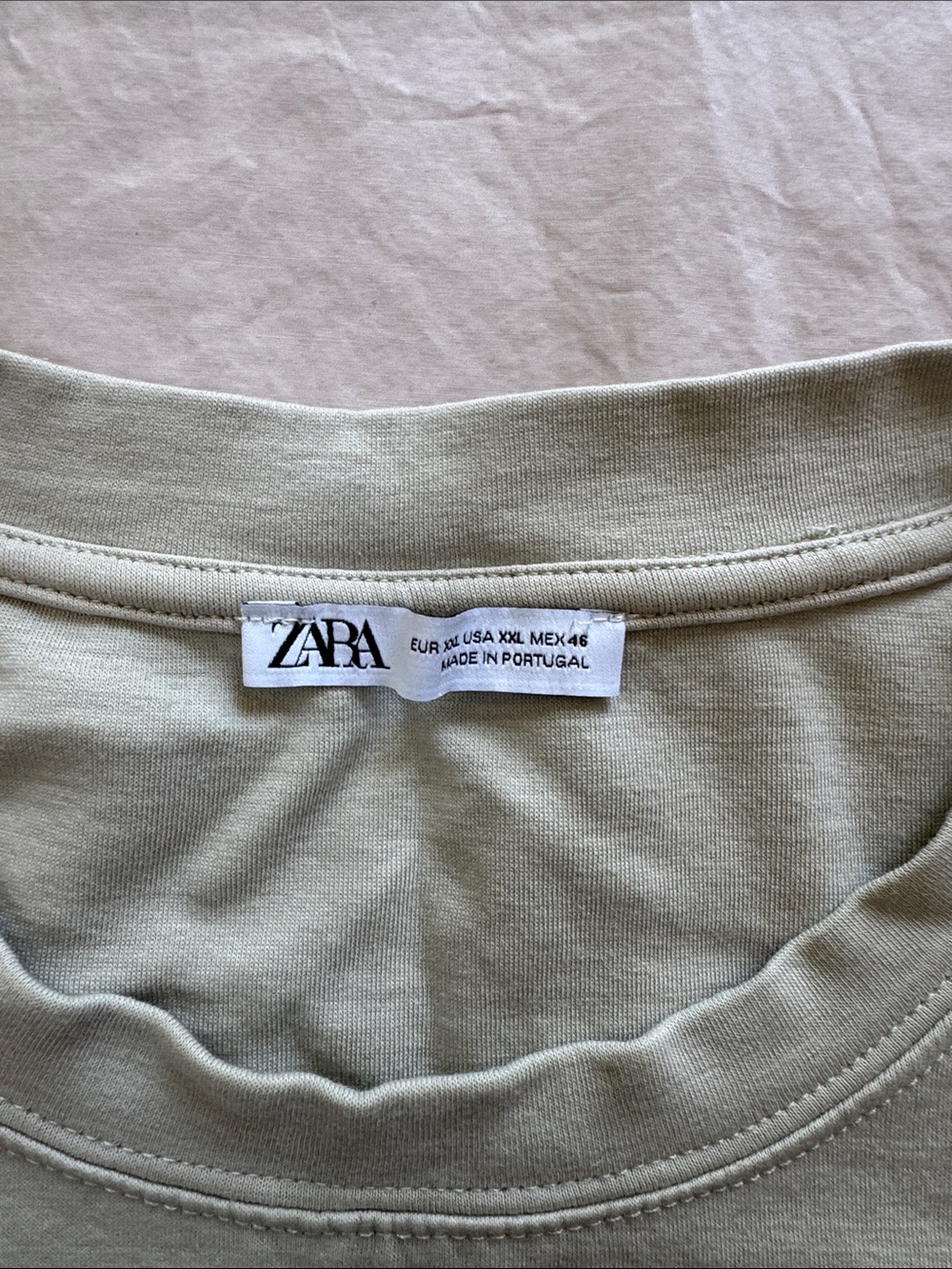 Zara Crewneck T-Shirt in Light Sage/Cream - Picture 2 of 3